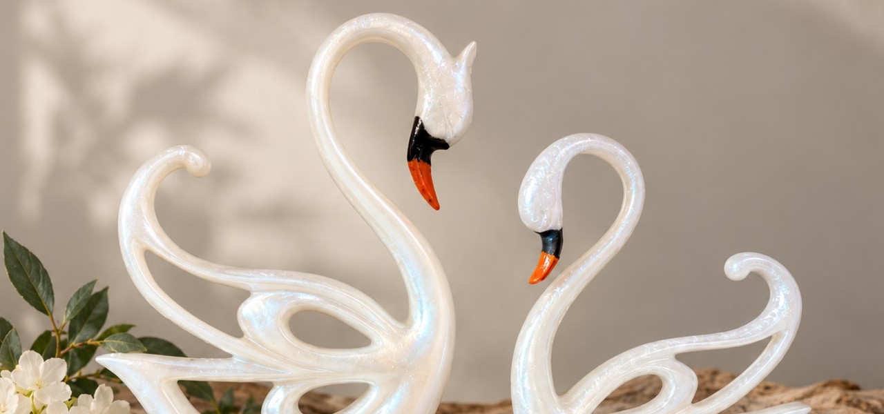 Swan Serenity — pearlescent resin swan pair