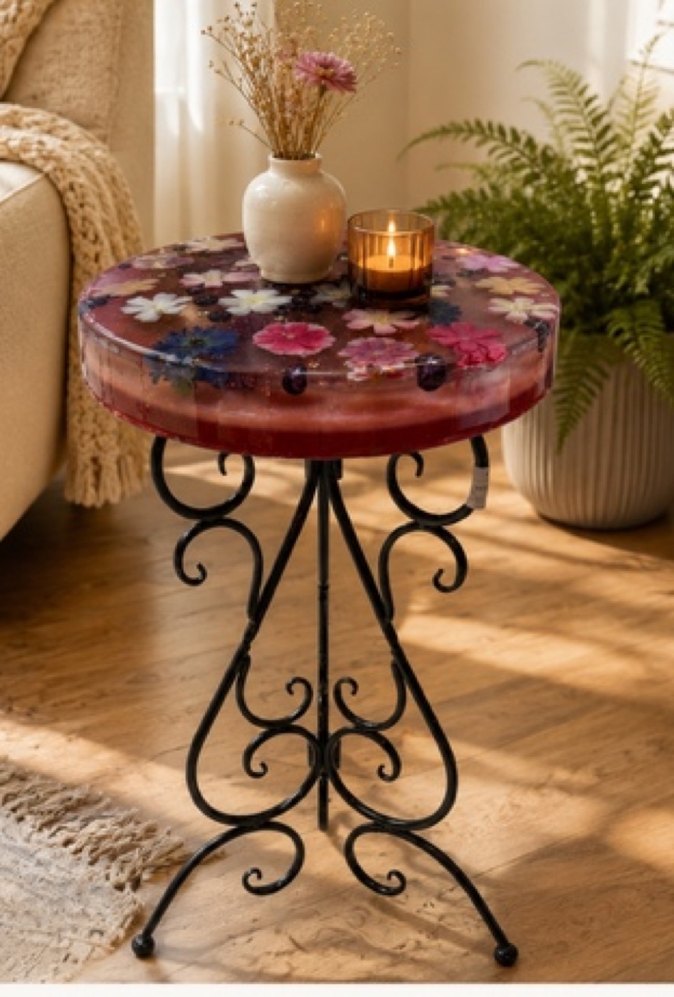 Floral Resin Side Table